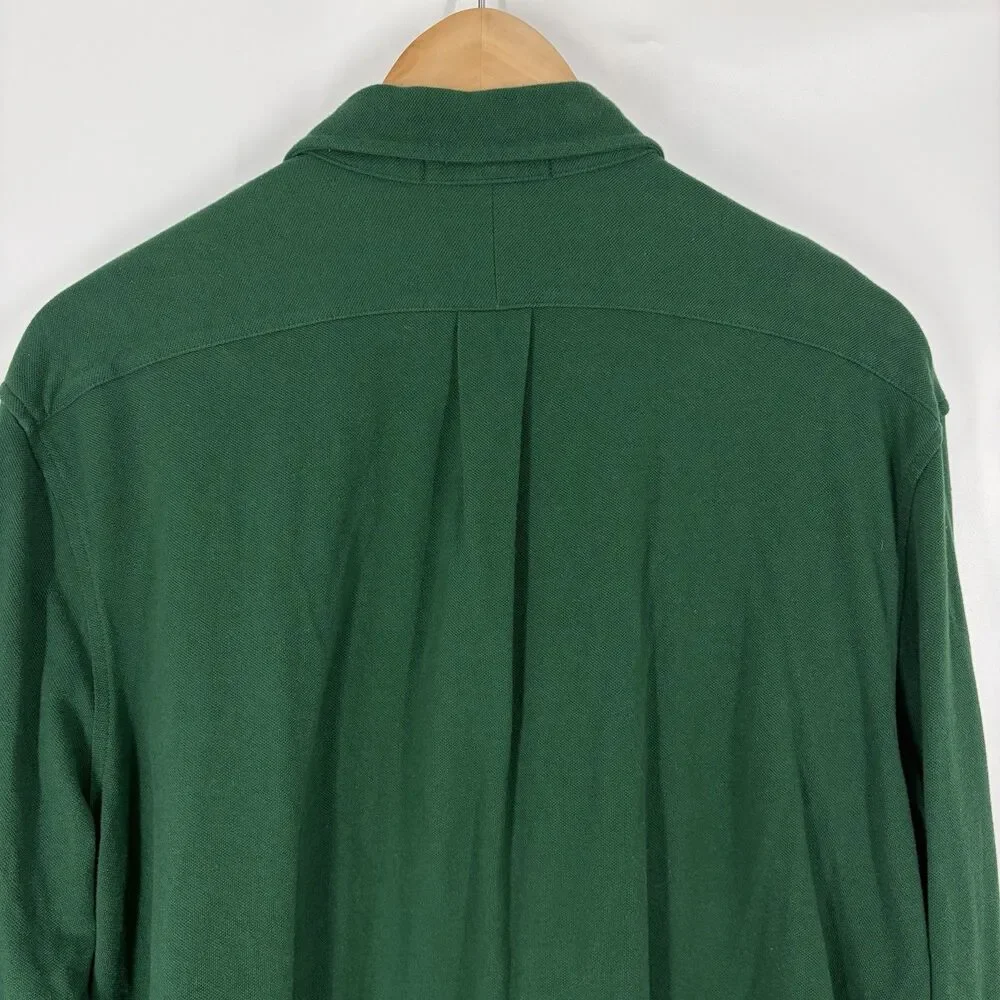 Polo Ralph Lauren Shirt Size Large Mens Green Featherweight Mesh Stretch Button